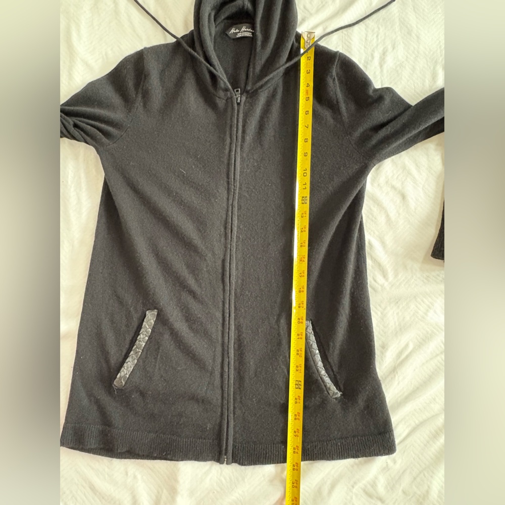 Hale Harden Cashmere Black Full Zip Hoodie Sweater Quiet Luxury Made in USA Sz M - Picture 12 of 15